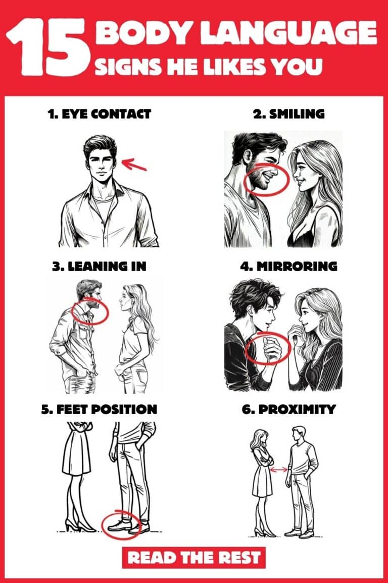 15 body language signs he likes you 2025 