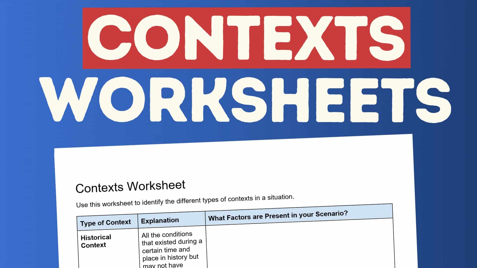 contexts worksheets