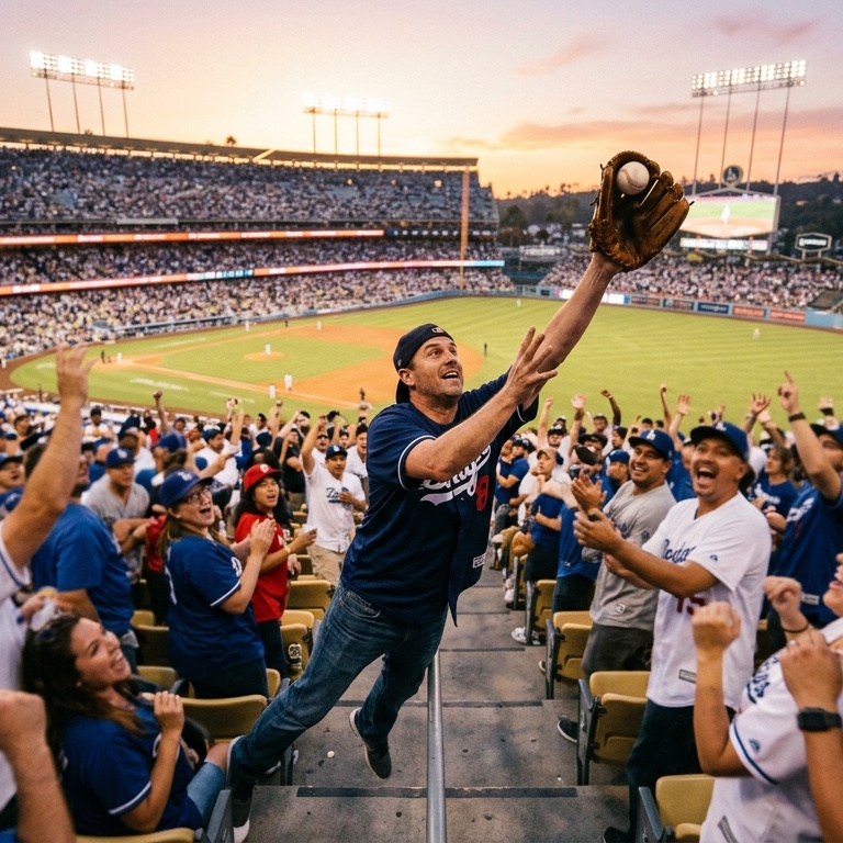 18. Catching a home run ball from the stands of a packed stadium