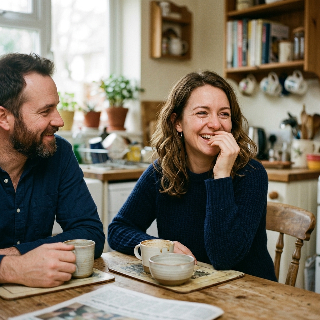 1. Laughs at something random and can’t explain why