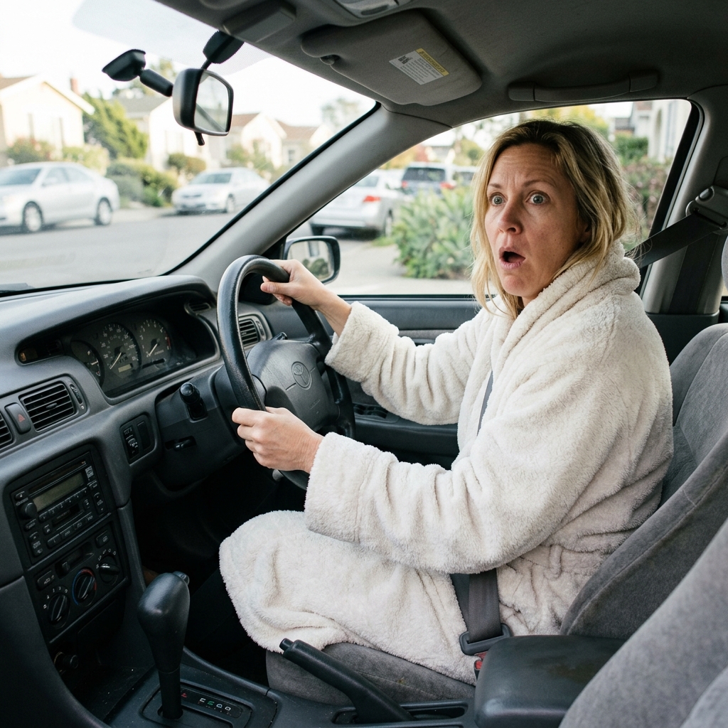 5. No driving in bathrobe.