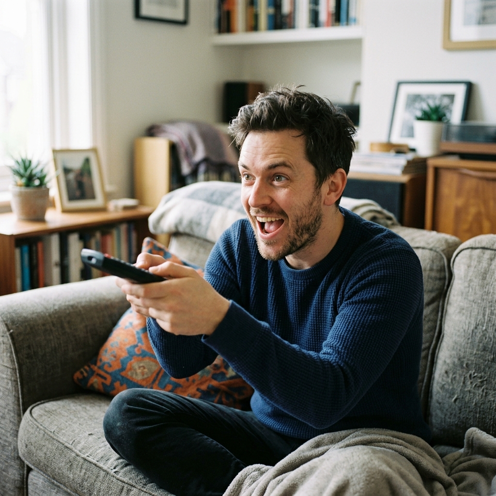 14. Makes "pew-pew" noises while using a TV remote