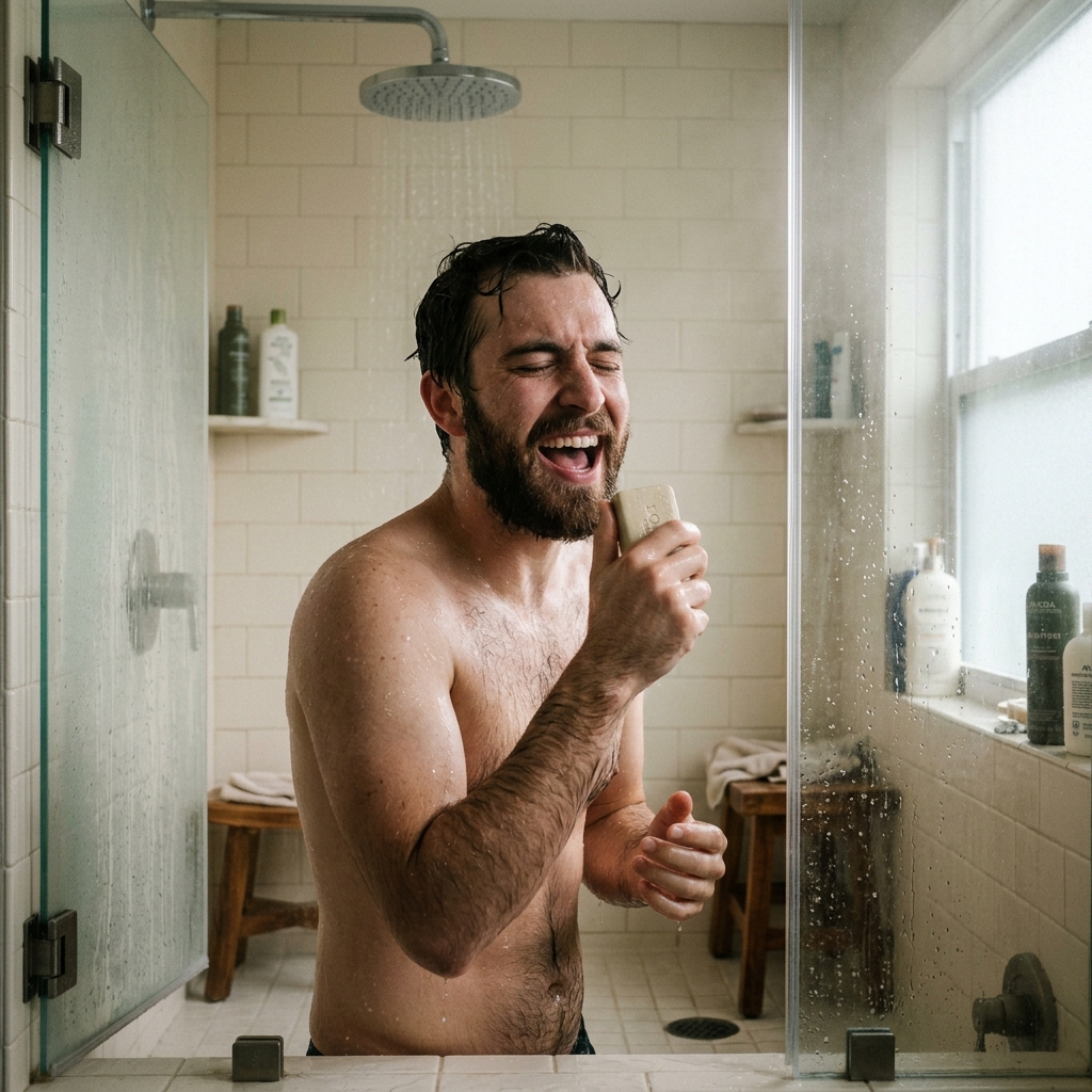 24. Practices an Oscar acceptance speech in the shower