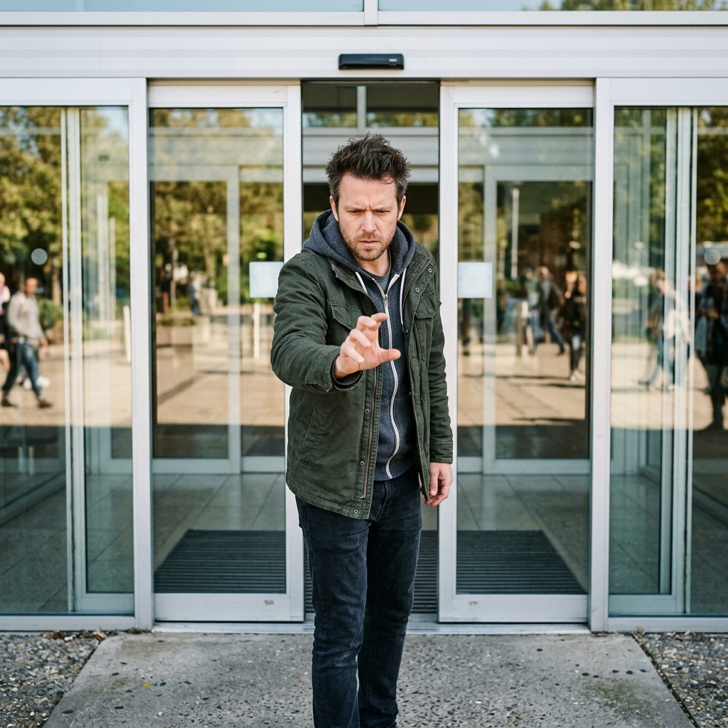 5. Sees if he can use the force to make a sliding door open