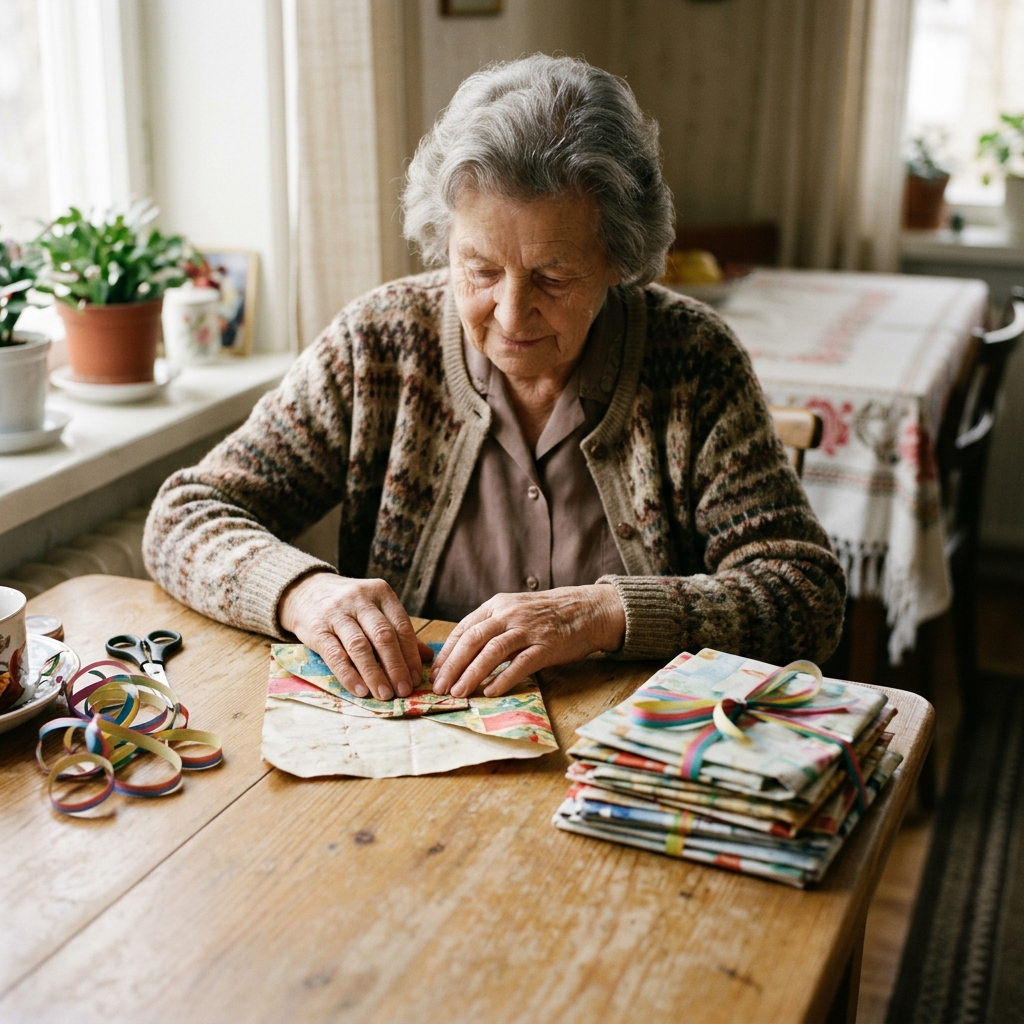 17. Recycles gift wrap