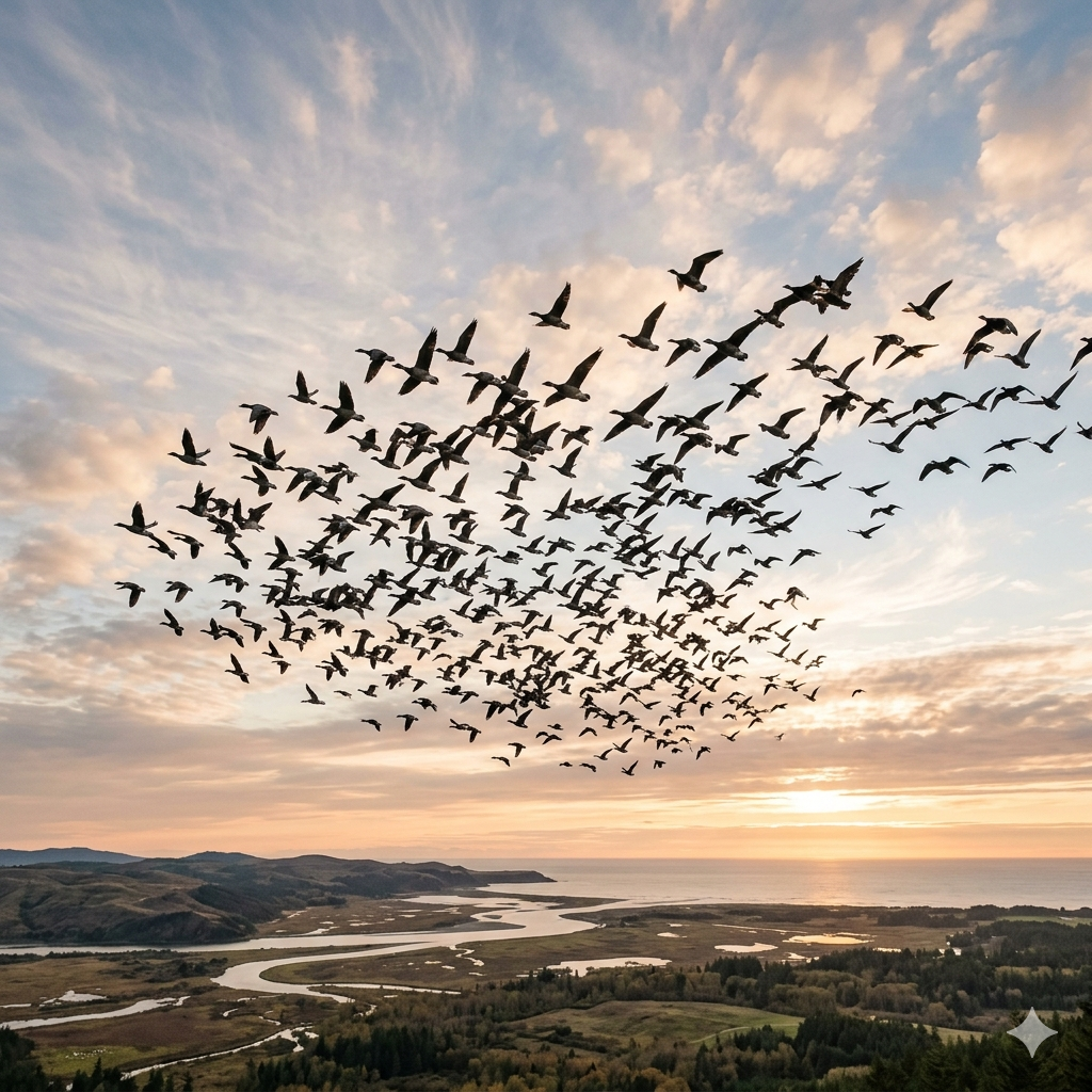 birds in migratory flight