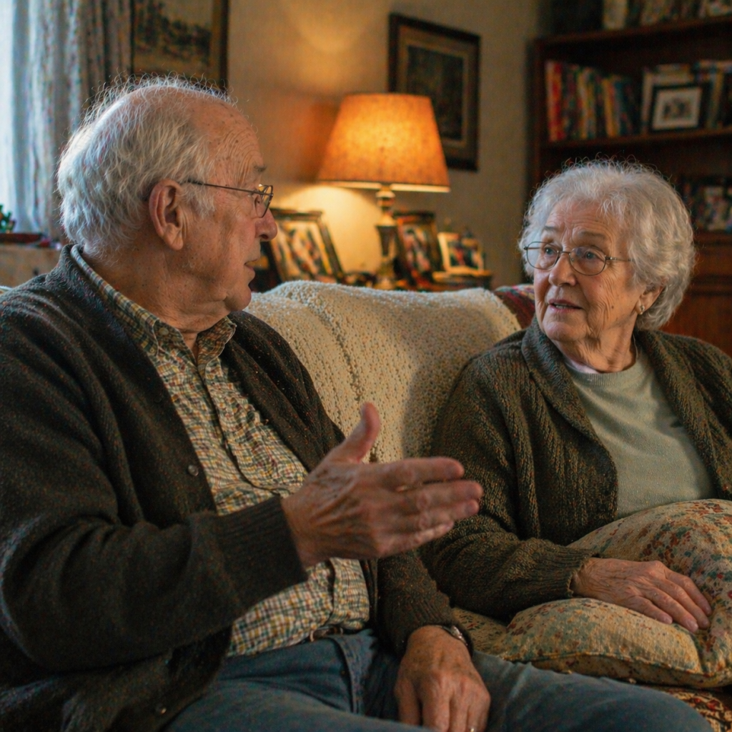 elderly couple in conversation