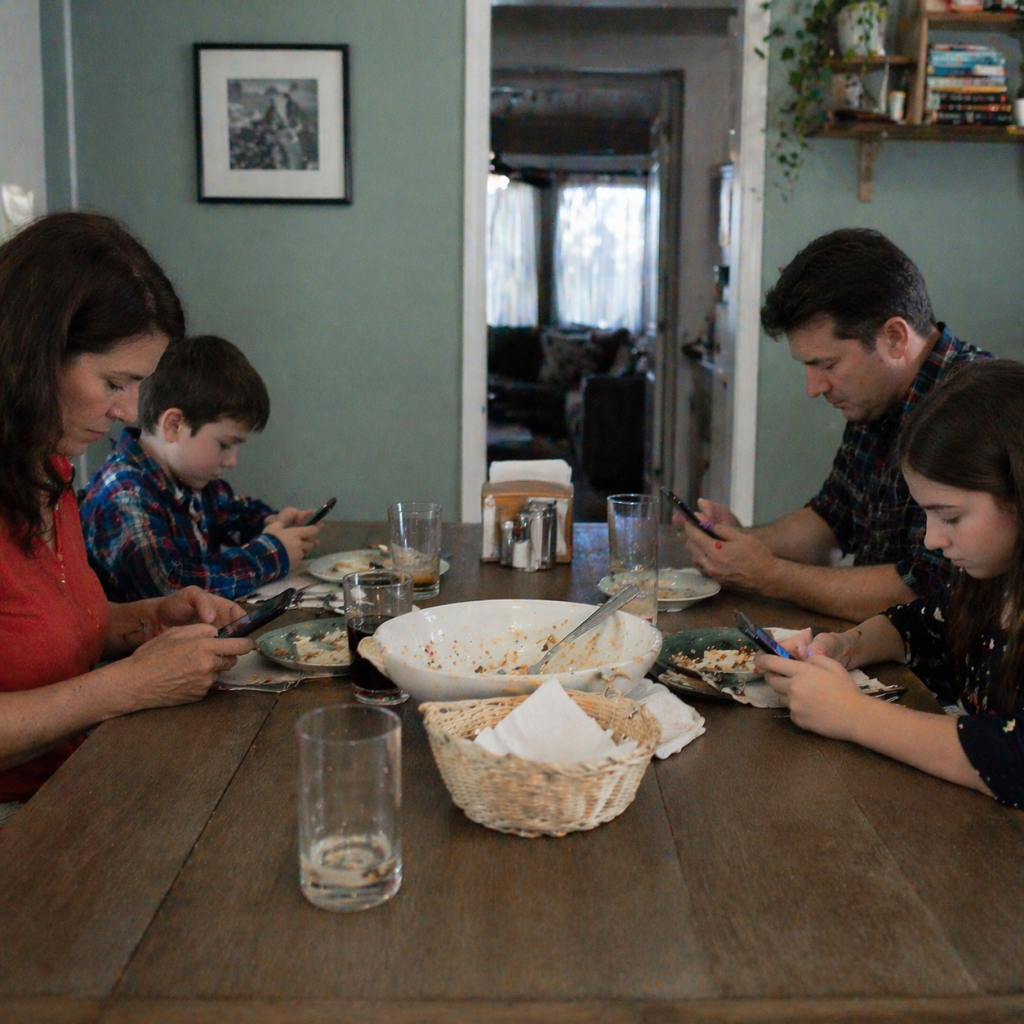 family on phones