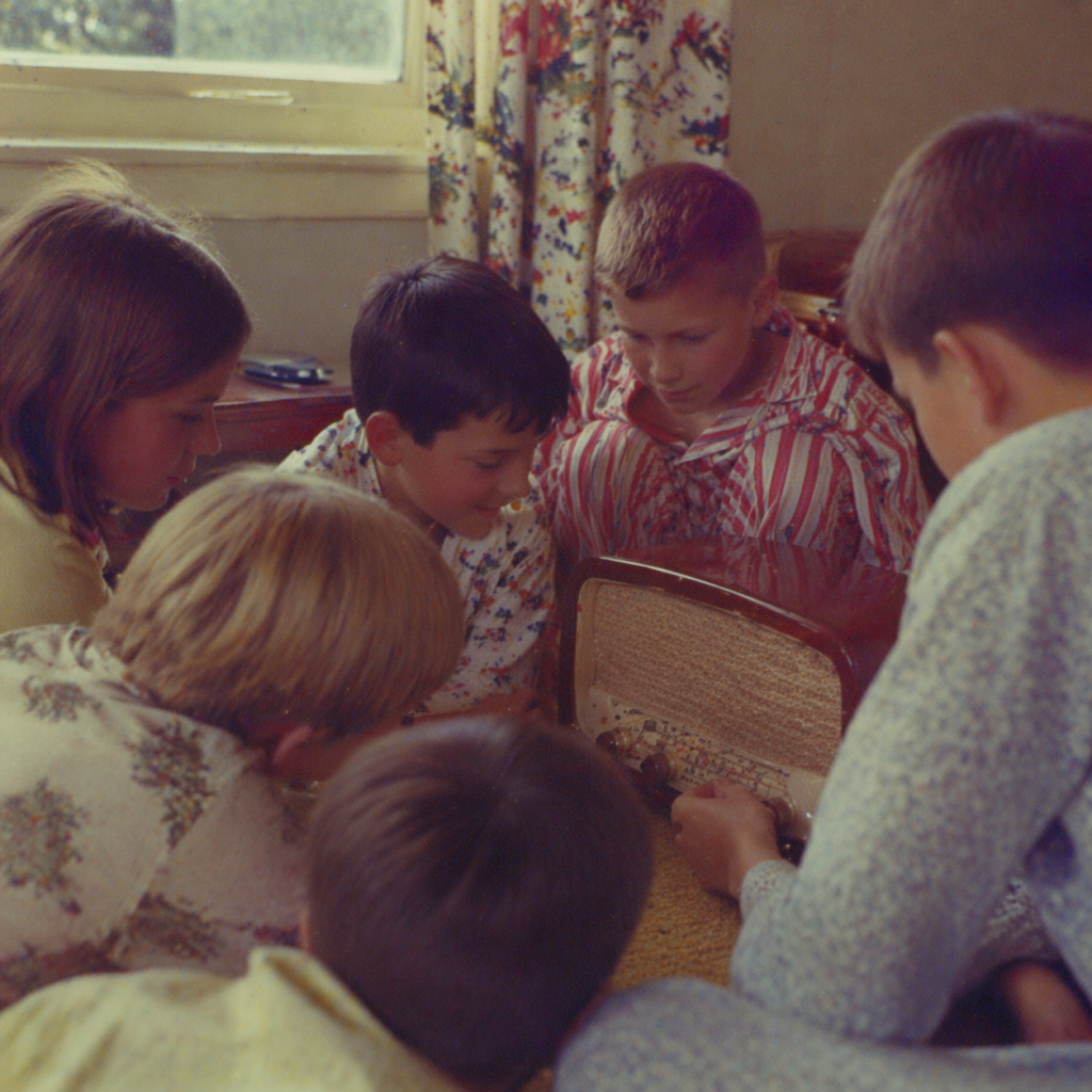 gathered around radio