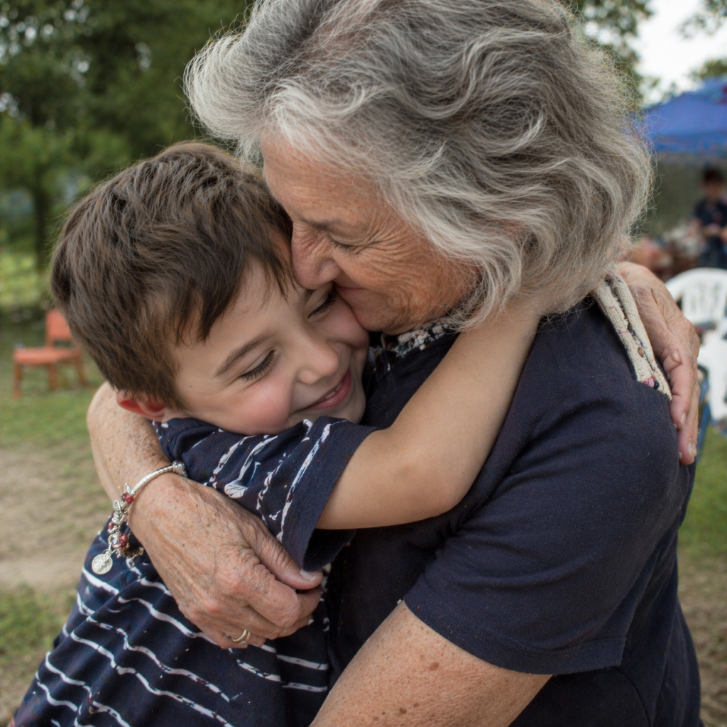 grandma hugging grandson