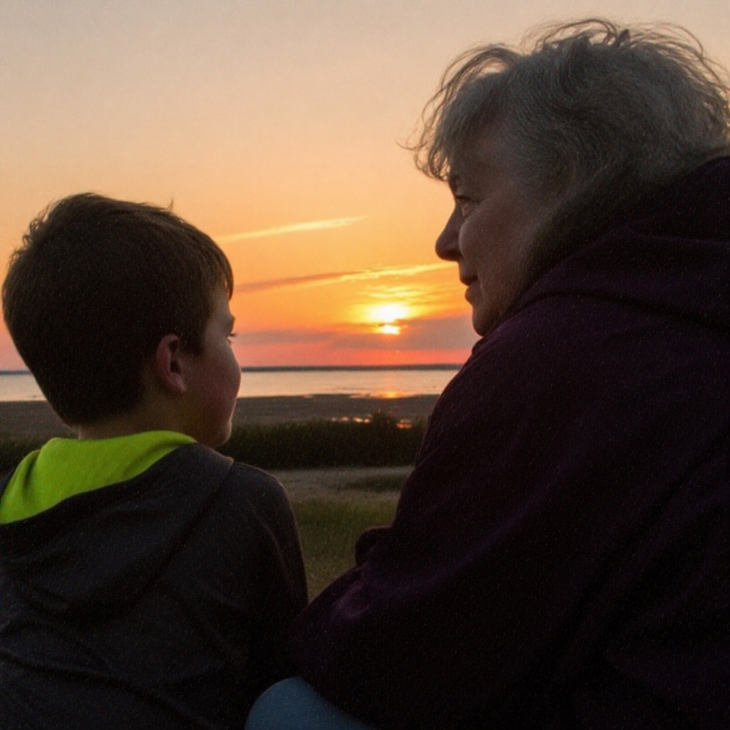 grandson watching the sunset