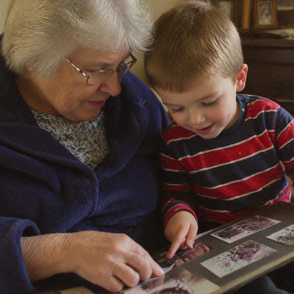 looking through photo album