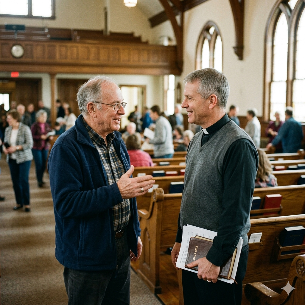 man talking to pastor