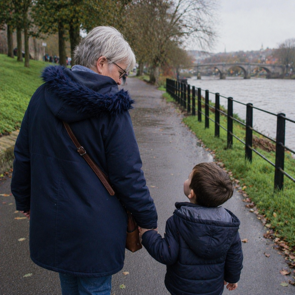 walking down a footpath