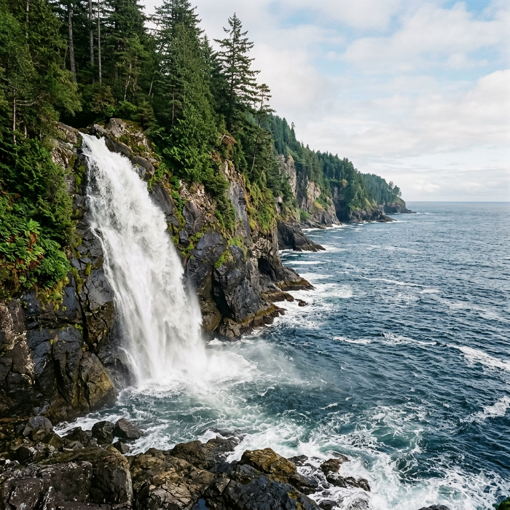 waterfall into the ocean